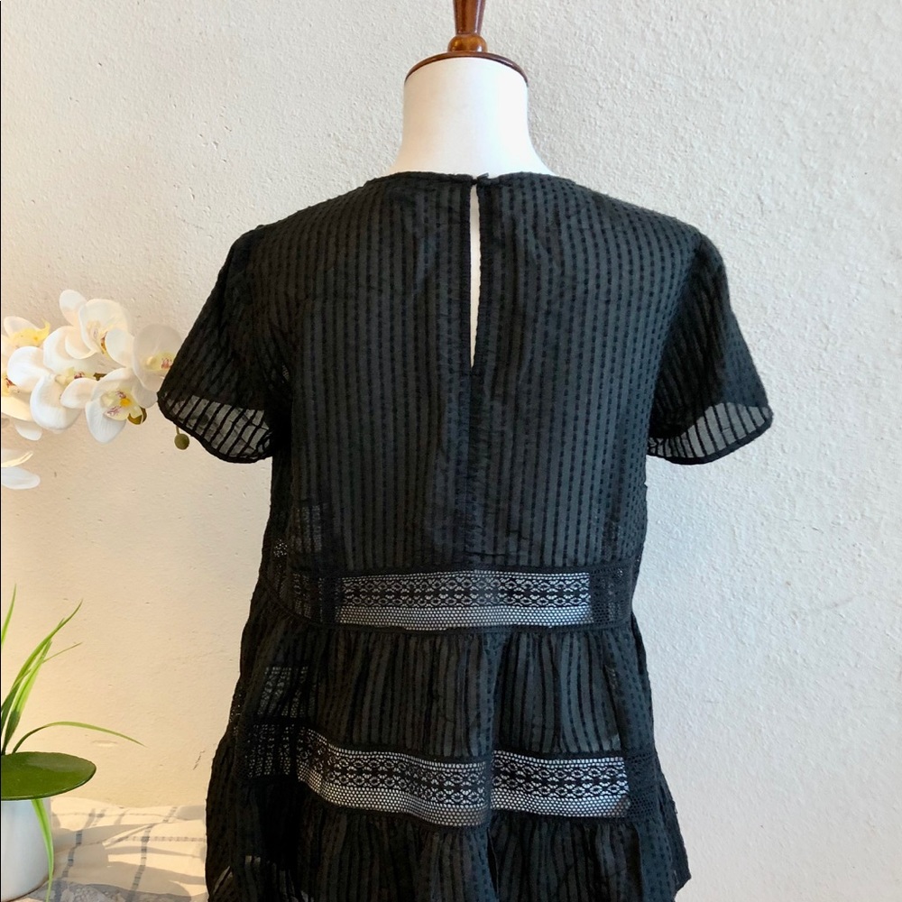 Ann Taylor, Sz XSP Black sheer Lace Babydoll top - Picture 3 of 4